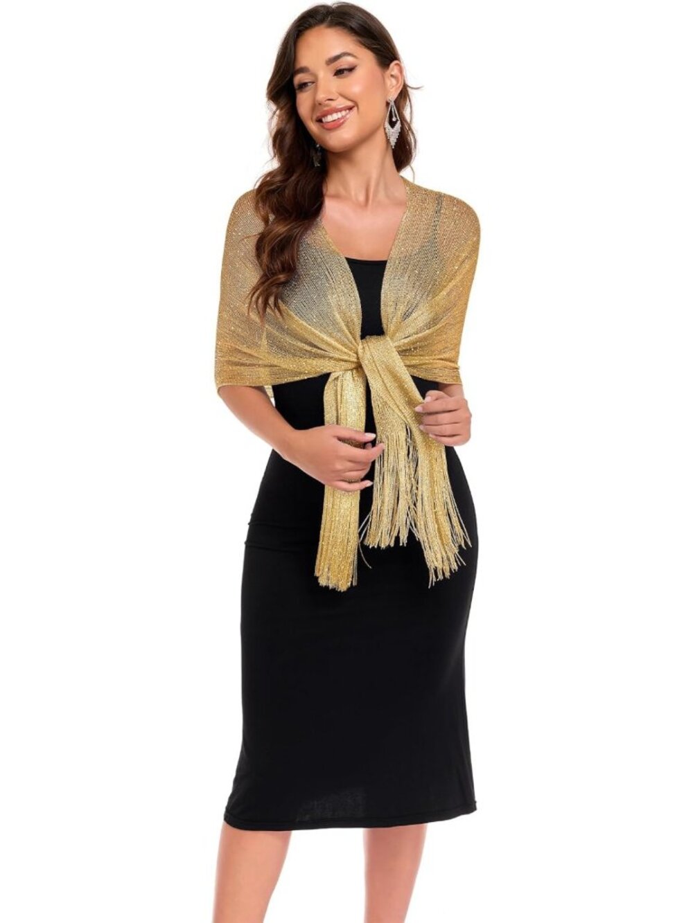 Sparkly Metallic Evening Shawl Wrap for Dresses - Women's Elegant Accessory - Picture 4 of 6